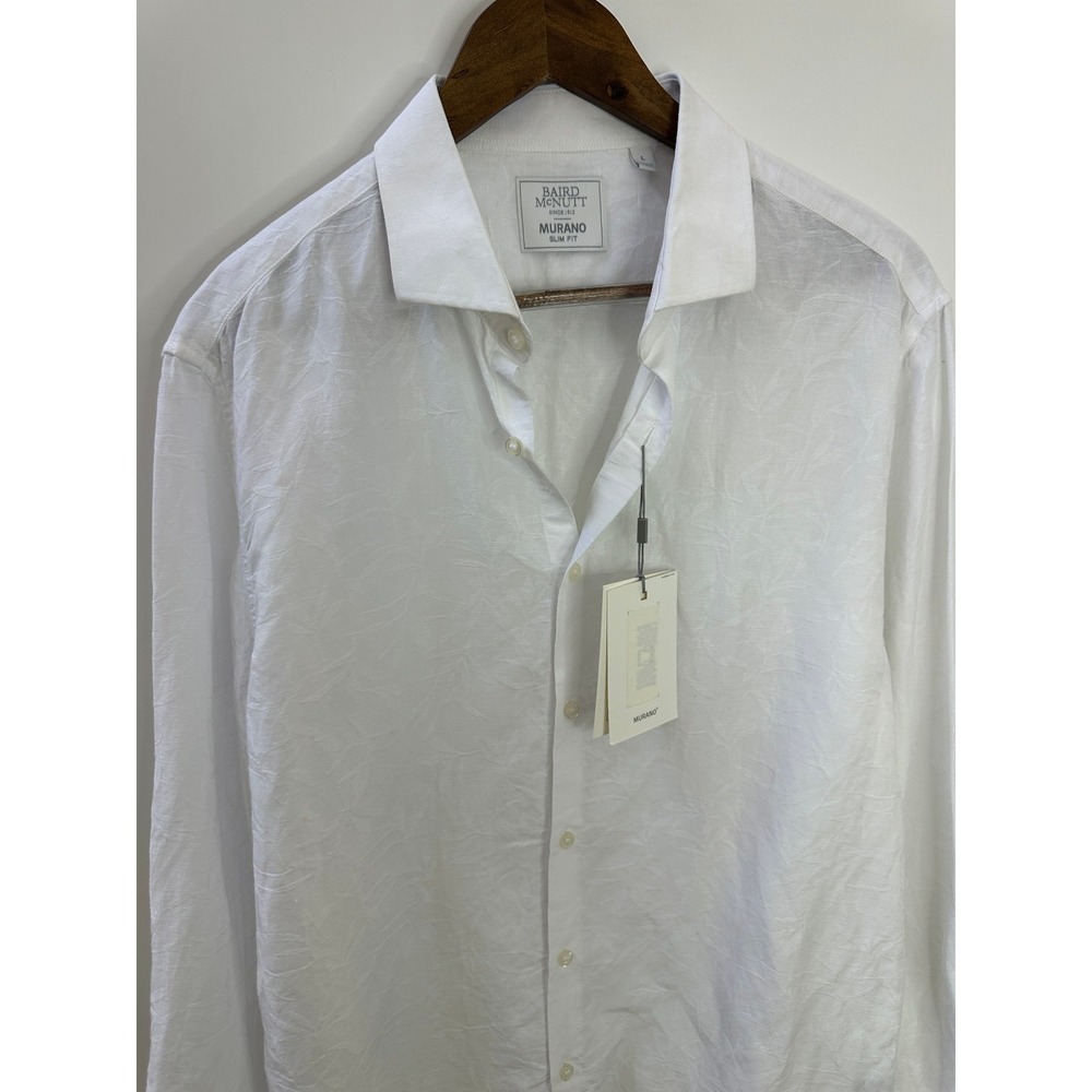 NWT Murano Baird McNutt Linen Blend Shirt White Floral Texture LS Slim Fit Large - Picture 3 of 16